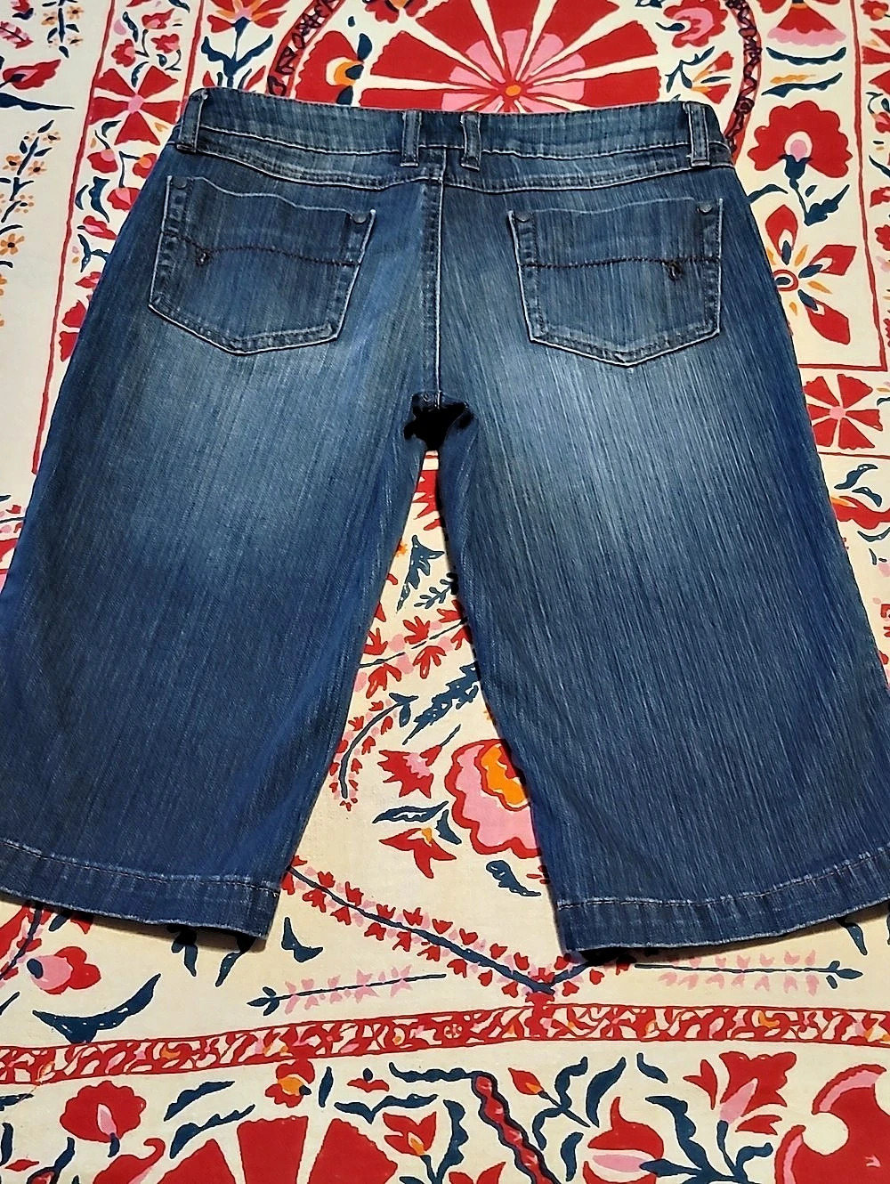 Prana Breathe Merrin Womens Cotton Cropped Blue Denim Jean Knicker Shorts